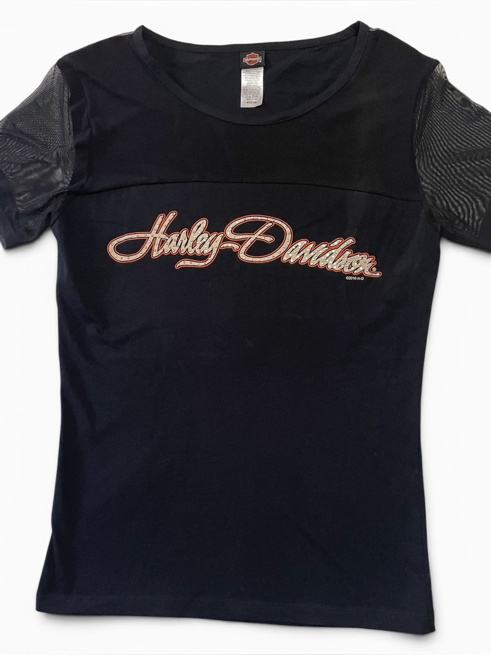 Harley-Davidson Women's Black Sheer Yoke and Sleeves. Size M